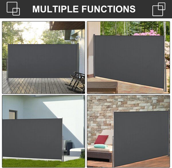 Outsunny Retractable Side Awning, 3x1.6m Sun Screen Fence for Patio Garden Balcony Privacy Divider, Grey