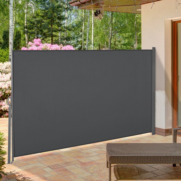 Outsunny Retractable Side Awning, 3x1.6m Sun Screen Fence for Patio Garden Balcony Privacy Divider, Grey
