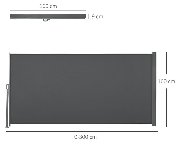 Outsunny Retractable Side Awning, 3x1.6m Sun Screen Fence for Patio Garden Balcony Privacy Divider, Grey