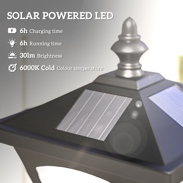 Outsunny Outdoor Solar Powered Post Lamp Sensor Dimmable LED Lantern Bollard Pathway 1.2M Tall – Black Aosom UK