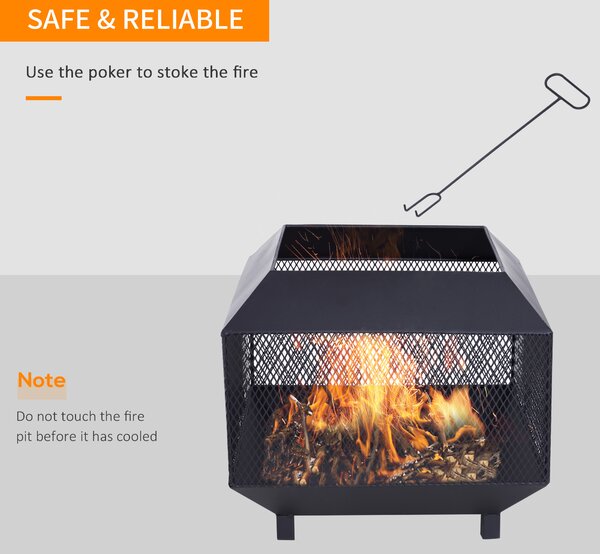 Outsunny Outdoor Fire Pit: Stylish Centrepiece for Alfresco Evenings, Mesh Design with Lid, Log Grate & Poker, Black Aosom UK