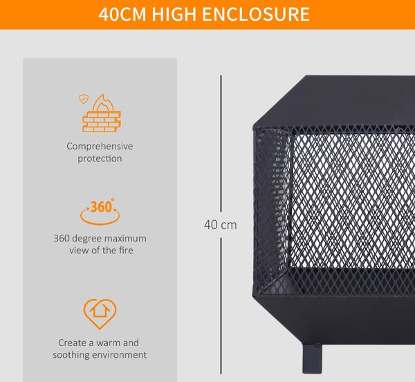 Outsunny Outdoor Fire Pit: Stylish Centrepiece for Alfresco Evenings, Mesh Design with Lid, Log Grate & Poker, Black Aosom UK