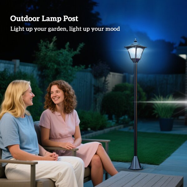 Outsunny Outdoor Solar Powered Post Lamp Sensor Dimmable LED Lantern Bollard Pathway 1.2M Tall – Black Aosom UK