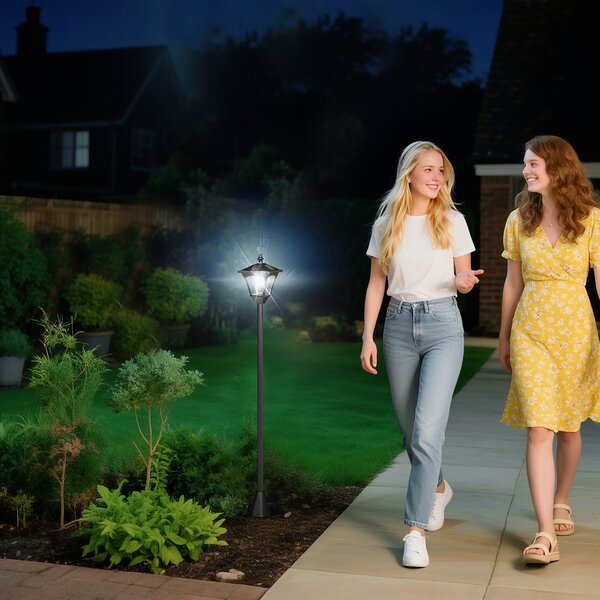Outsunny Outdoor Solar Powered Post Lamp Sensor Dimmable LED Lantern Bollard Pathway 1.2M Tall – Black Aosom UK