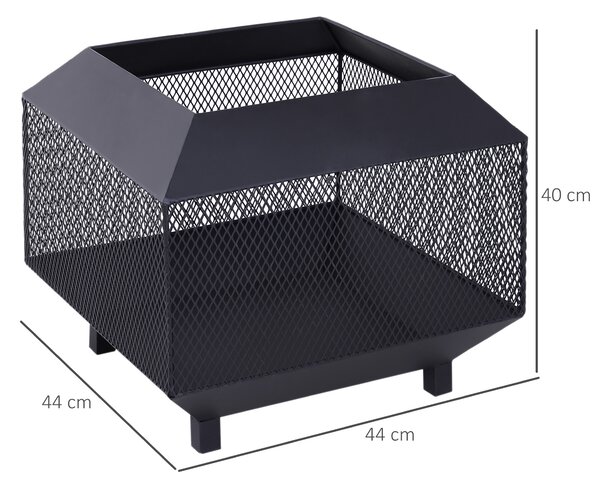 Outsunny Outdoor Fire Pit: Stylish Centrepiece for Alfresco Evenings, Mesh Design with Lid, Log Grate & Poker, Black Aosom UK