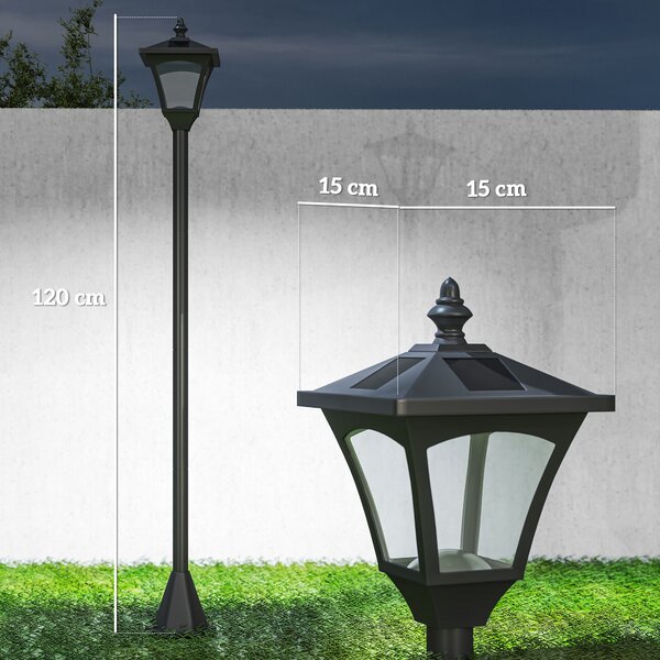 Outsunny Outdoor Solar Powered Post Lamp Sensor Dimmable LED Lantern Bollard Pathway 1.2M Tall – Black Aosom UK