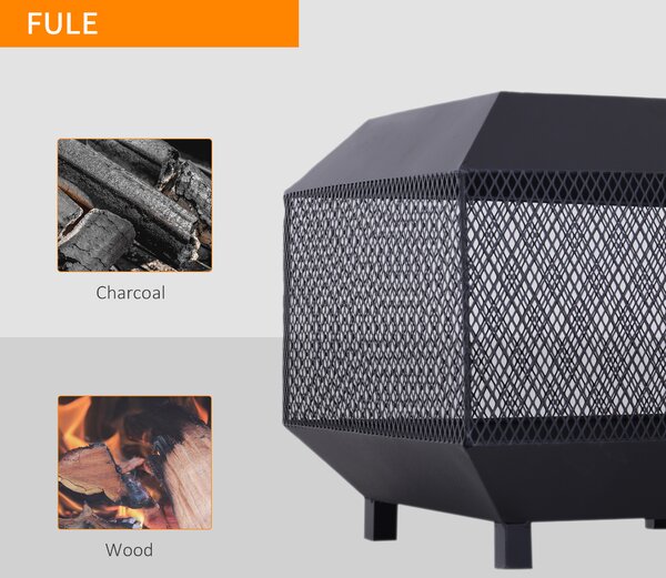 Outsunny Outdoor Fire Pit: Stylish Centrepiece for Alfresco Evenings, Mesh Design with Lid, Log Grate & Poker, Black Aosom UK
