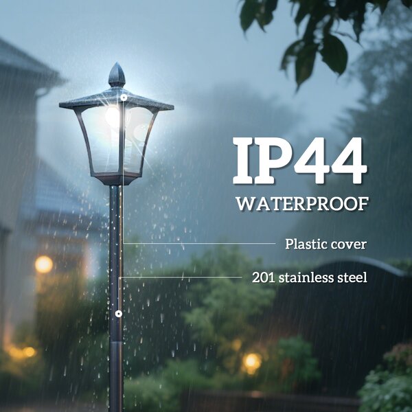Outsunny Outdoor Solar Powered Post Lamp Sensor Dimmable LED Lantern Bollard Pathway 1.6M Tall – Black