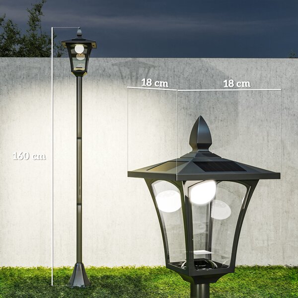 Outsunny Outdoor Solar Powered Post Lamp Sensor Dimmable LED Lantern Bollard Pathway 1.6M Tall – Black