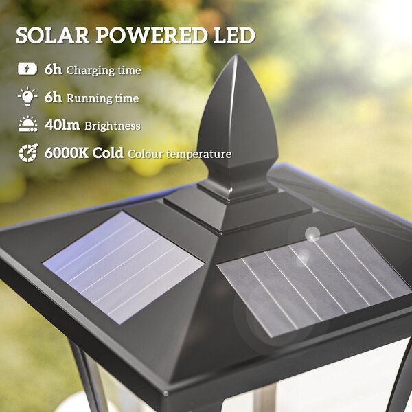 Outsunny Outdoor Solar Powered Post Lamp Sensor Dimmable LED Lantern Bollard Pathway 1.6M Tall – Black