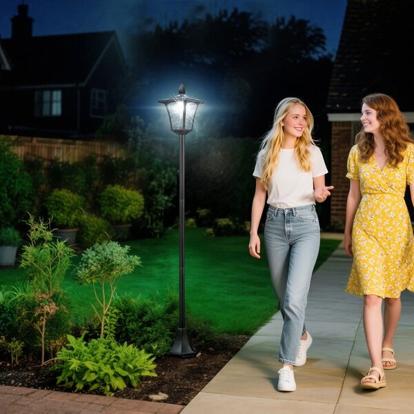 Outsunny Outdoor Solar Powered Post Lamp Sensor Dimmable LED Lantern Bollard Pathway 1.6M Tall – Black