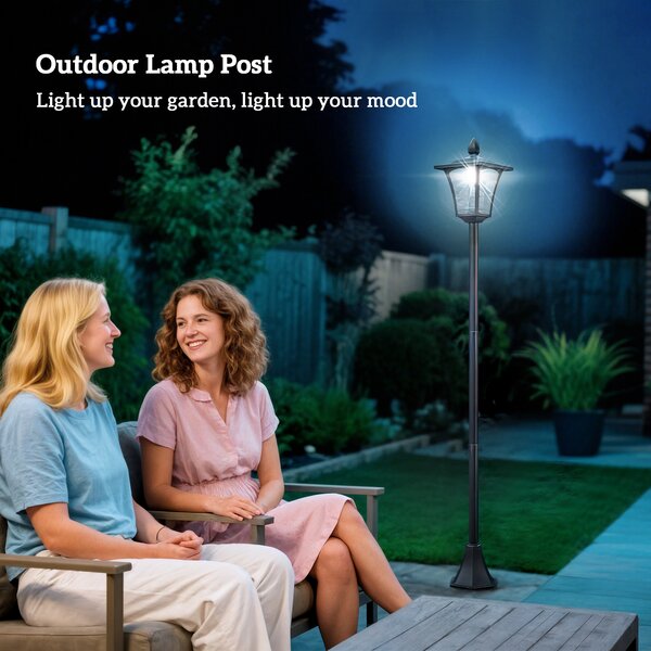 Outsunny Outdoor Solar Powered Post Lamp Sensor Dimmable LED Lantern Bollard Pathway 1.6M Tall – Black