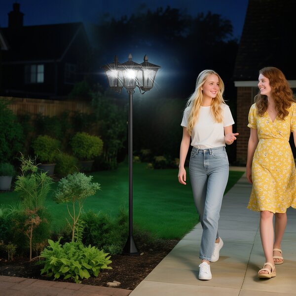 Outsunny 3-Solar Powered Lamp Post, IP44, 51.5Lx47Wx182.5H cm-Black Aosom UK