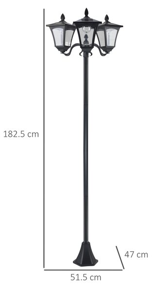 Outsunny 3-Solar Powered Lamp Post, IP44, 51.5Lx47Wx182.5H cm-Black Aosom UK