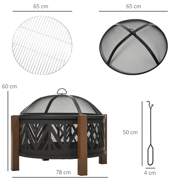 Outsunny 2-in-1 Outdoor Fire Pit Bowl with BBQ Grill Grate 30" Steel Heater with Spark Screen Cover, Fire Poker for Backyard Bonfire Outdoor Cooking