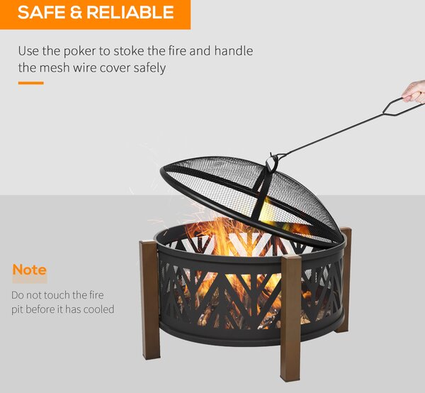 Outsunny 2-in-1 Outdoor Fire Pit Bowl with BBQ Grill Grate 30" Steel Heater with Spark Screen Cover, Fire Poker for Backyard Bonfire Outdoor Cooking