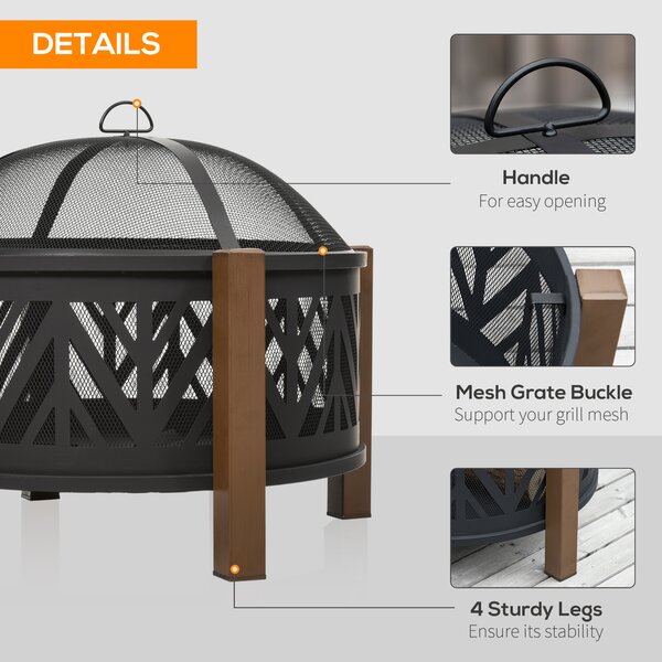 Outsunny 2-in-1 Outdoor Fire Pit Bowl with BBQ Grill Grate 30" Steel Heater with Spark Screen Cover, Fire Poker for Backyard Bonfire Outdoor Cooking