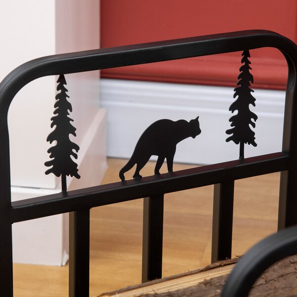 Outsunny Firewood Log Rack Curved Fireplace Log Holder Wood Storage Rack w/ Handles, Bear Shape Design, 42 x 33.5 x 43 cm, Black Aosom UK