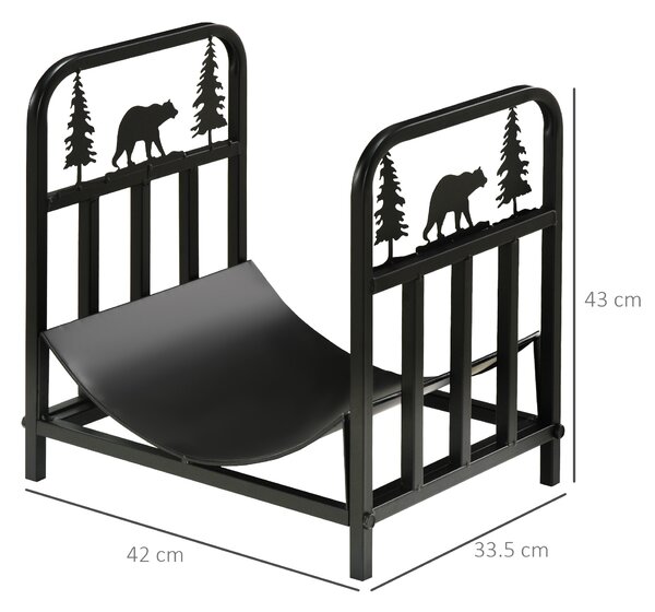 Outsunny Firewood Log Rack Curved Fireplace Log Holder Wood Storage Rack w/ Handles, Bear Shape Design, 42 x 33.5 x 43 cm, Black Aosom UK