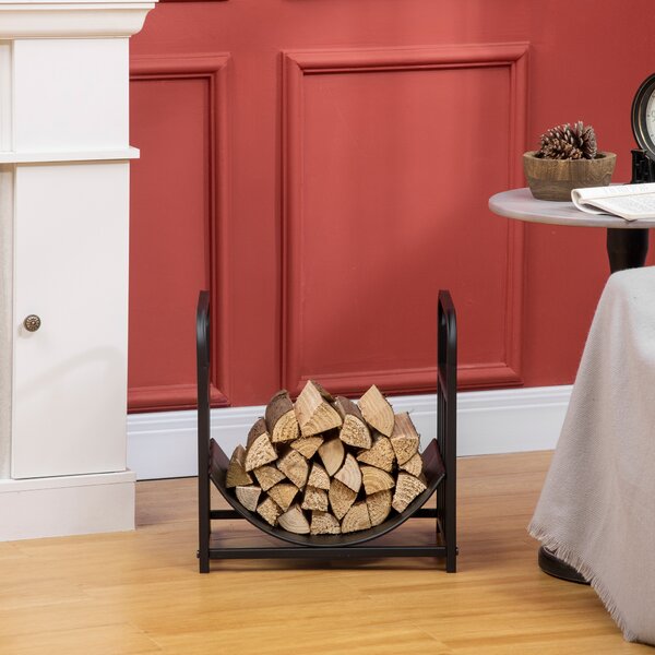 Outsunny Firewood Log Rack Curved Fireplace Log Holder Wood Storage Rack w/ Handles, Bear Shape Design, 42 x 33.5 x 43 cm, Black Aosom UK