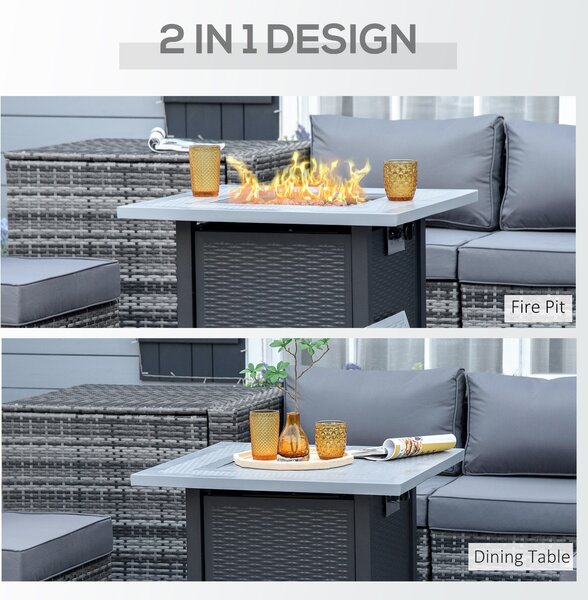 Outsunny Square Propane Gas Fire Pit Table, 40000 BTU Rattan Smokeless Firepit Patio Heater w/ Lava Rocks & Lid, 71cm x 71cm x 62cm, Black Aosom UK