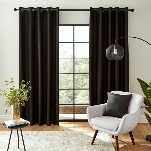 Catherine Lansfield Faux Silk Blackout Thermal Eyelet Curtains