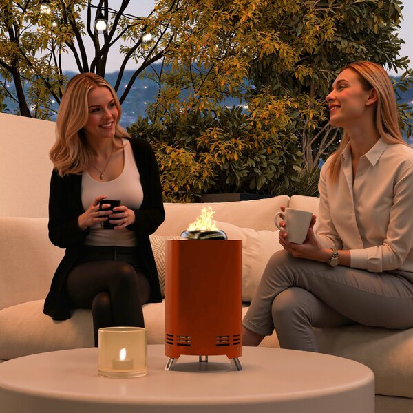 Outsunny Smokeless Fire Pit, 16 x 16 cm Stainless Steel Portable Wood Burning Firepit with Poker for Garden Camping Bonfire Party, Red