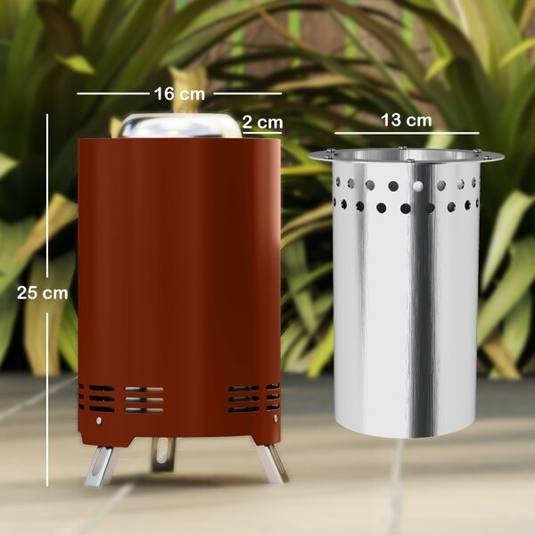 Outsunny Smokeless Fire Pit, 16 x 16 cm Stainless Steel Portable Wood Burning Firepit with Poker for Garden Camping Bonfire Party, Red
