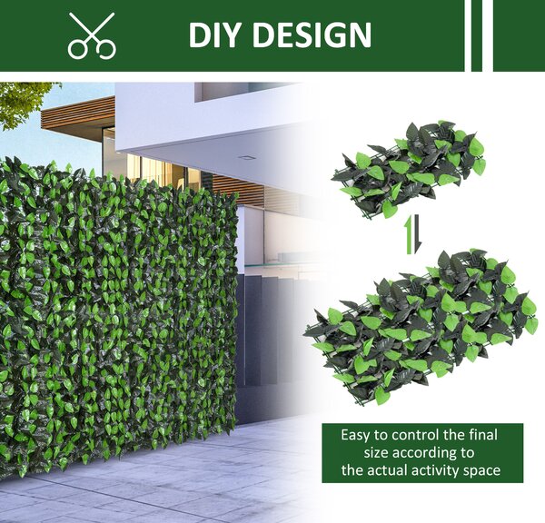 Outsunny Artificial Leaf Hedge Screen Privacy Fence Panel for Garden Outdoor Indoor Decor 3M x 1M Light Green and Dark Green Aosom UK