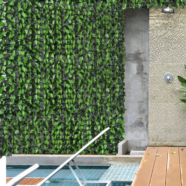 Outsunny Artificial Leaf Hedge Screen Privacy Fence Panel for Garden Outdoor Indoor Decor 3M x 1M Light Green and Dark Green Aosom UK