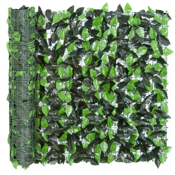 Outsunny Artificial Leaf Hedge Screen Privacy Fence Panel for Garden Outdoor Indoor Decor 3M x 1M Light Green and Dark Green Aosom UK