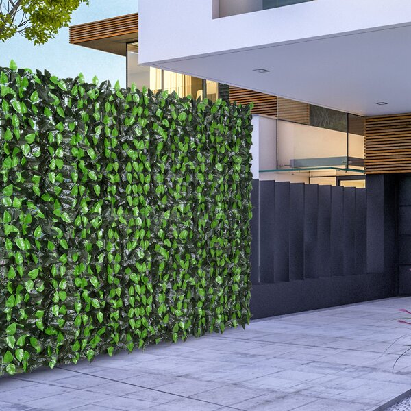 Outsunny Artificial Leaf Hedge Screen Privacy Fence Panel for Garden Outdoor Indoor Decor 3M x 1M Light Green and Dark Green Aosom UK