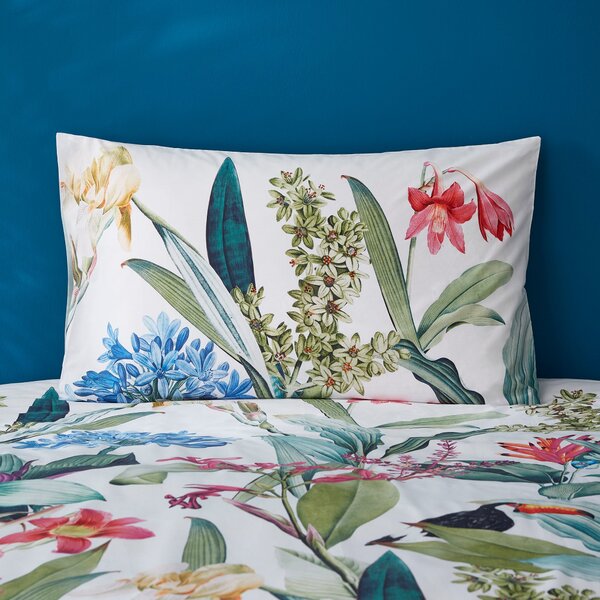 Tropical Garden White 100% Cotton Duvet Cover and Pillowcase Set