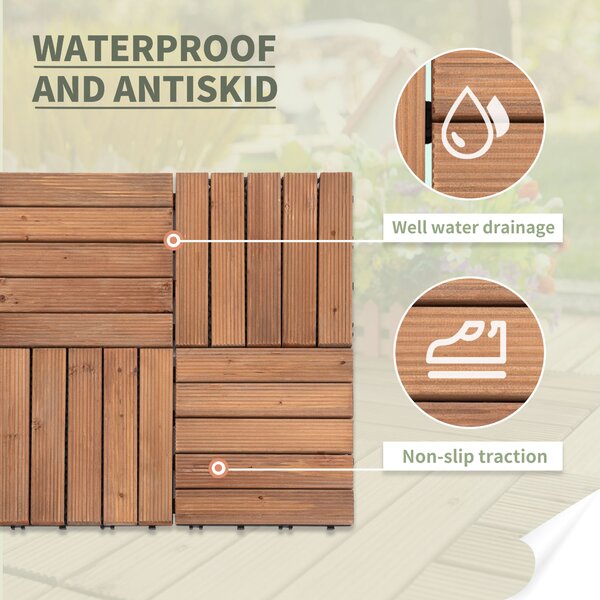 Outsunny 27 Pcs Floor Tiles Interlocking Solid Wood DIY Deck Tiles Indoor Outdoor Flooring Aosom UK Aosom UK