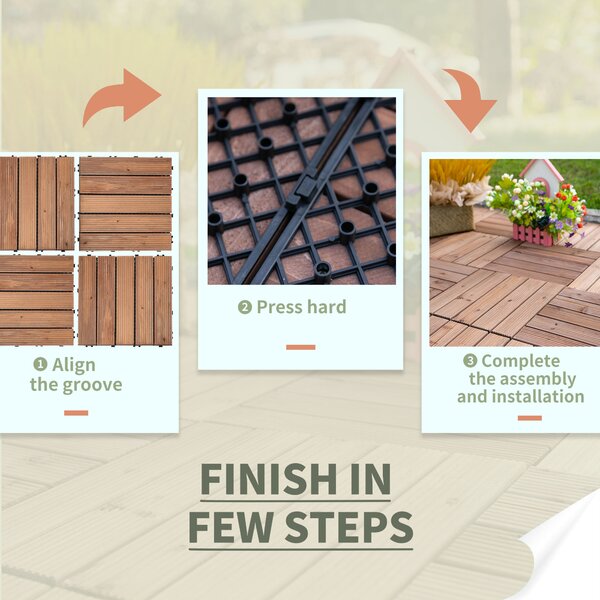 Outsunny 27 Pcs Floor Tiles Interlocking Solid Wood DIY Deck Tiles Indoor Outdoor Flooring Aosom UK Aosom UK