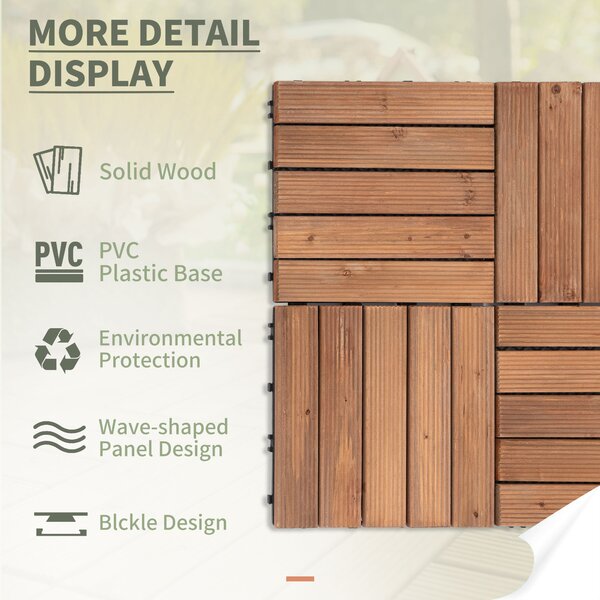 Outsunny 27 Pcs Floor Tiles Interlocking Solid Wood DIY Deck Tiles Indoor Outdoor Flooring Aosom UK Aosom UK