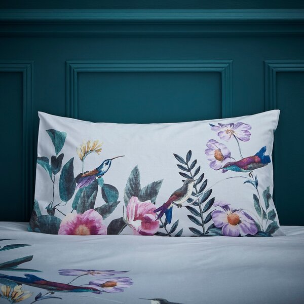 Peacock Gardenia Grey 100% Cotton Duvet Cover and Pillowcase Set