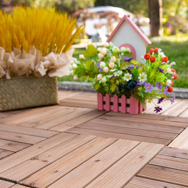 Outsunny 27 Pcs Floor Tiles Interlocking Solid Wood DIY Deck Tiles Indoor Outdoor Flooring Aosom UK Aosom UK