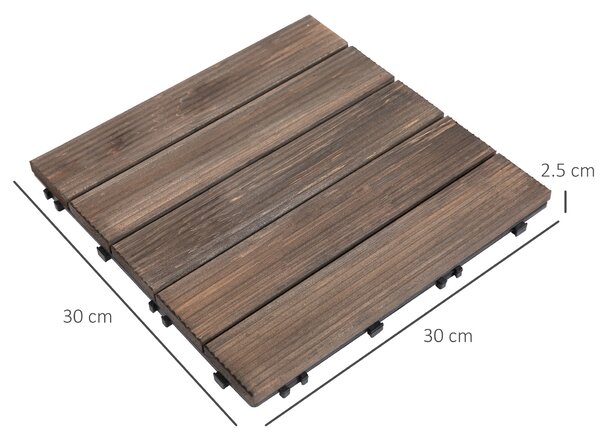 Outsunny 27 Pcs Solid Wood Interlocking Decking Tiles For Patio, Balcony, Roof Terrace, Hot Tub, Black, (30 x 30 cm Per Piece)