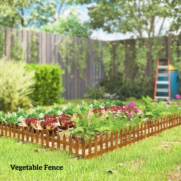 Outsunny 60L x 1D x 34H cm Pack of 12 Wooden Border Fences, Garden Fixed Picket Fence for Lawn Edging, Flowerbed, Brown Aosom UK