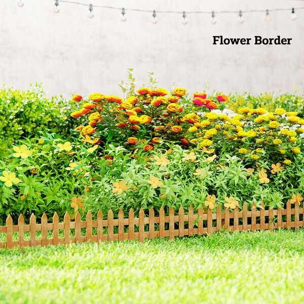 Outsunny 60L x 1D x 34H cm Pack of 12 Wooden Border Fences, Garden Fixed Picket Fence for Lawn Edging, Flowerbed, Brown Aosom UK