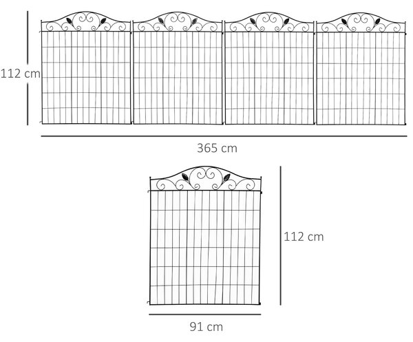 Outsunny Decorative Fence Panels Adjustable Angle Decorative Garden Screens Easy Installation 44in x 12ft, Black Aosom UK