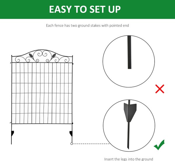 Outsunny Decorative Fence Panels Adjustable Angle Decorative Garden Screens Easy Installation 44in x 12ft, Black Aosom UK