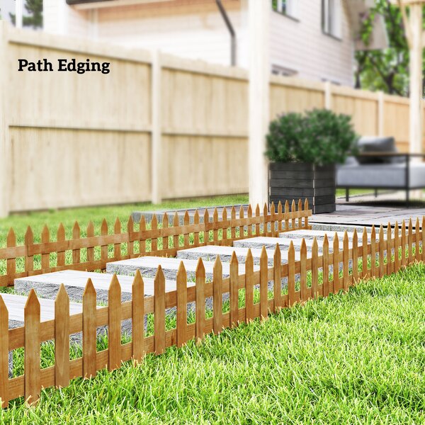 Outsunny 60L x 1D x 34H cm Pack of 12 Wooden Border Fences, Garden Fixed Picket Fence for Lawn Edging, Flowerbed, Brown Aosom UK