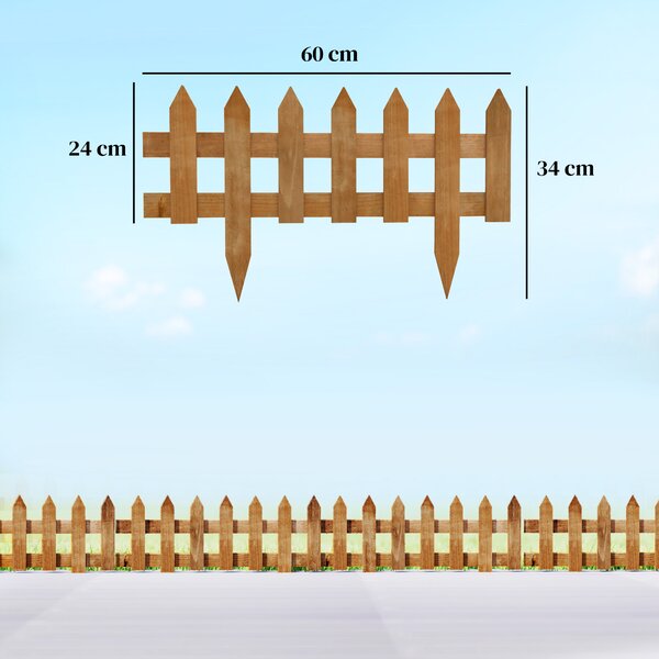 Outsunny 60L x 1D x 34H cm Pack of 12 Wooden Border Fences, Garden Fixed Picket Fence for Lawn Edging, Flowerbed, Brown Aosom UK