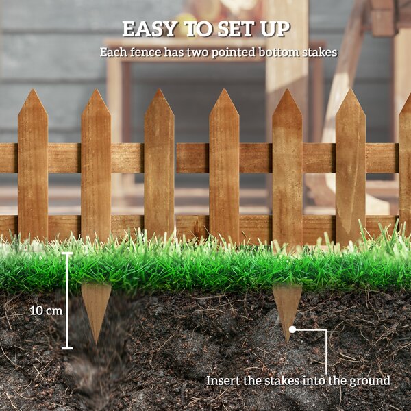 Outsunny 60L x 1D x 34H cm Pack of 12 Wooden Border Fences, Garden Fixed Picket Fence for Lawn Edging, Flowerbed, Brown Aosom UK