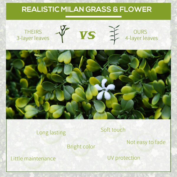 Outsunny 12PCS Artificial Boxwood Wall Panels 50cm x 50cm Grass Privacy Fence Screen Faux Hedge Greenery Backdrop Encrypted Milan Grass