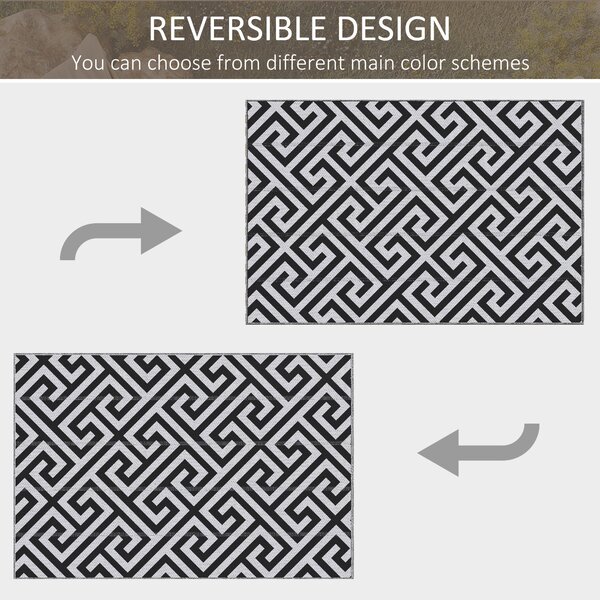 Outsunny Reversible Outdoor Mat: Portable Plastic Straw Rug for RVs, Gardens & Decks, Black & White, 121x182 cm Aosom UK
