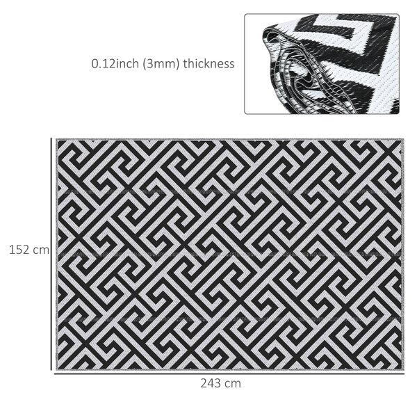 Outsunny 152 x 243 cm(5x 8ft) Outdoor Rug Reversible Mat Plastic Straw Rug Portable RV Camping Mat for Garden Deck Picnic Indoor, Black & White
