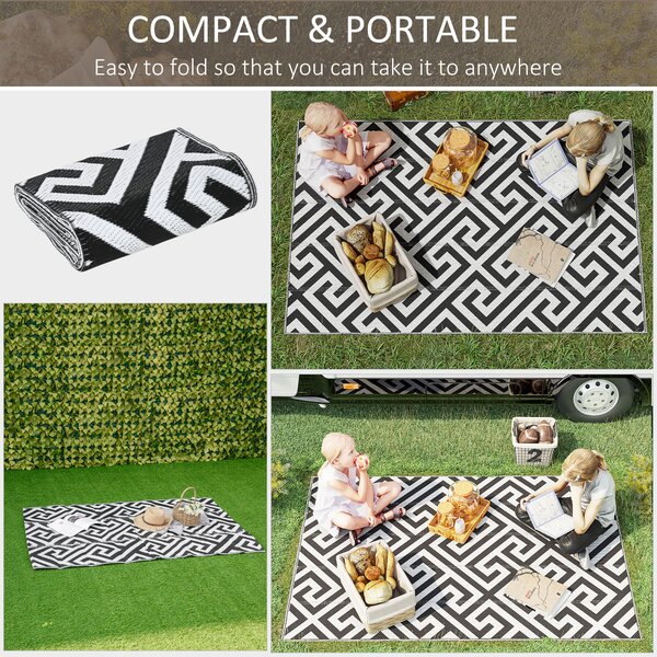 Outsunny Reversible Outdoor Mat: Portable Plastic Straw Rug for RVs, Gardens & Decks, Black & White, 121x182 cm Aosom UK